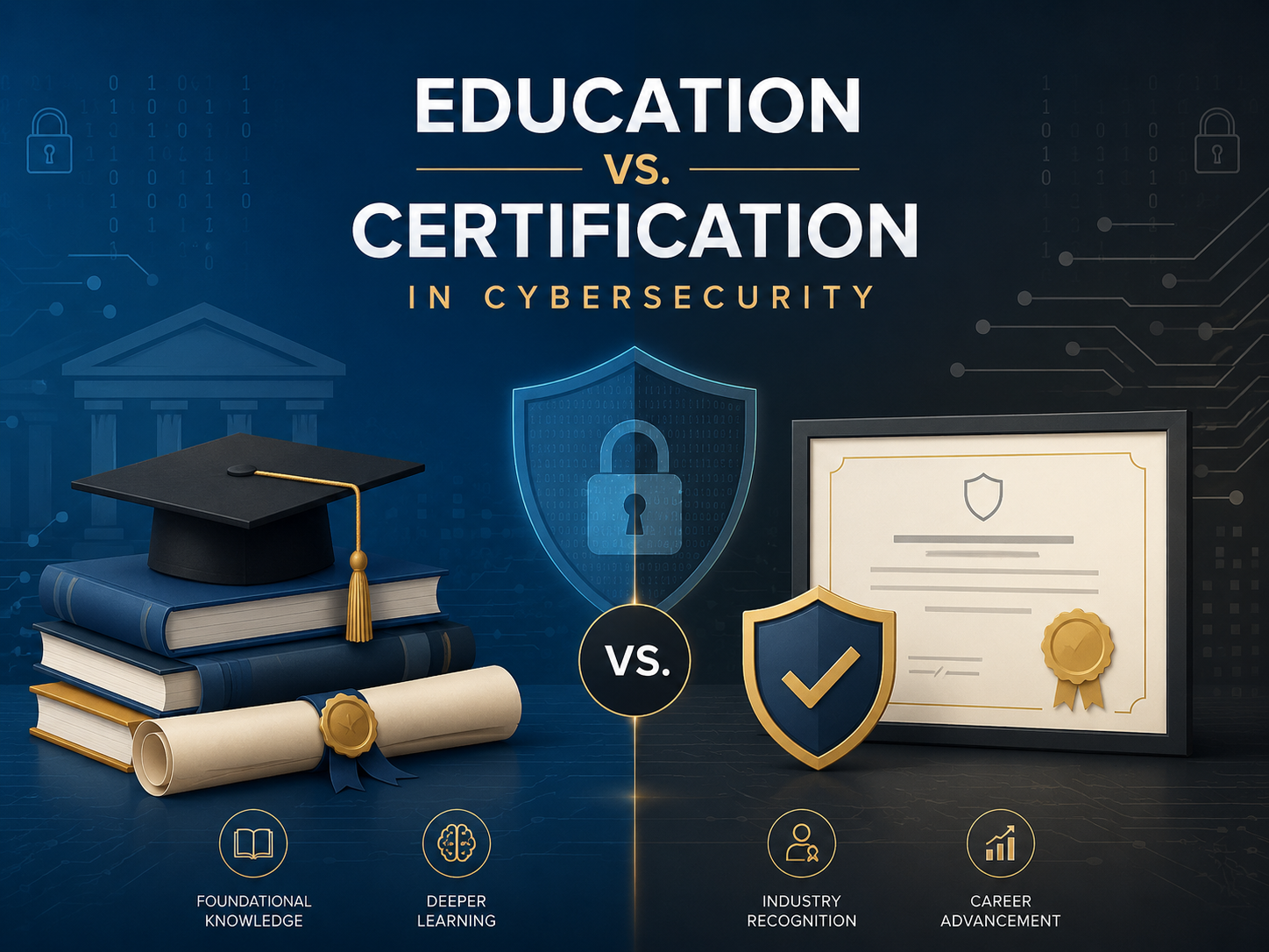 Education vs. Certification in Cybersecurity visual